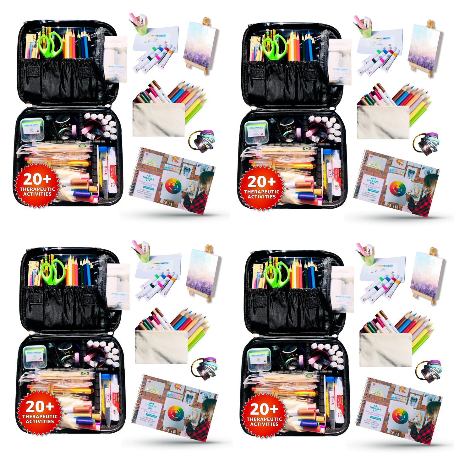 Group Art Therapy - 20+ Art Therapy Activities, Group Therapy Projects, Unique Art Supplies, Therapist Tools for Mental Health, 4 Kits - Great for Groups, Class, or Facility.