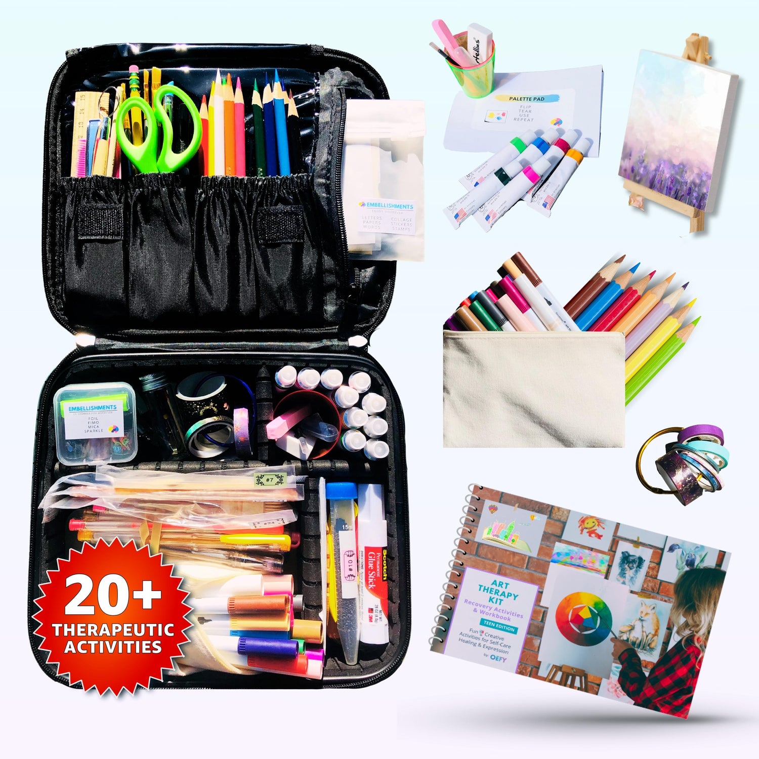 ART THERAPY KIT - 20+ Therapeutic activities - Unlock your creativity and find solace with our unique art therapy kit. Engage in art activities that soothe anxiety, help you develop coping skills, and stimulate neuroplasticity.