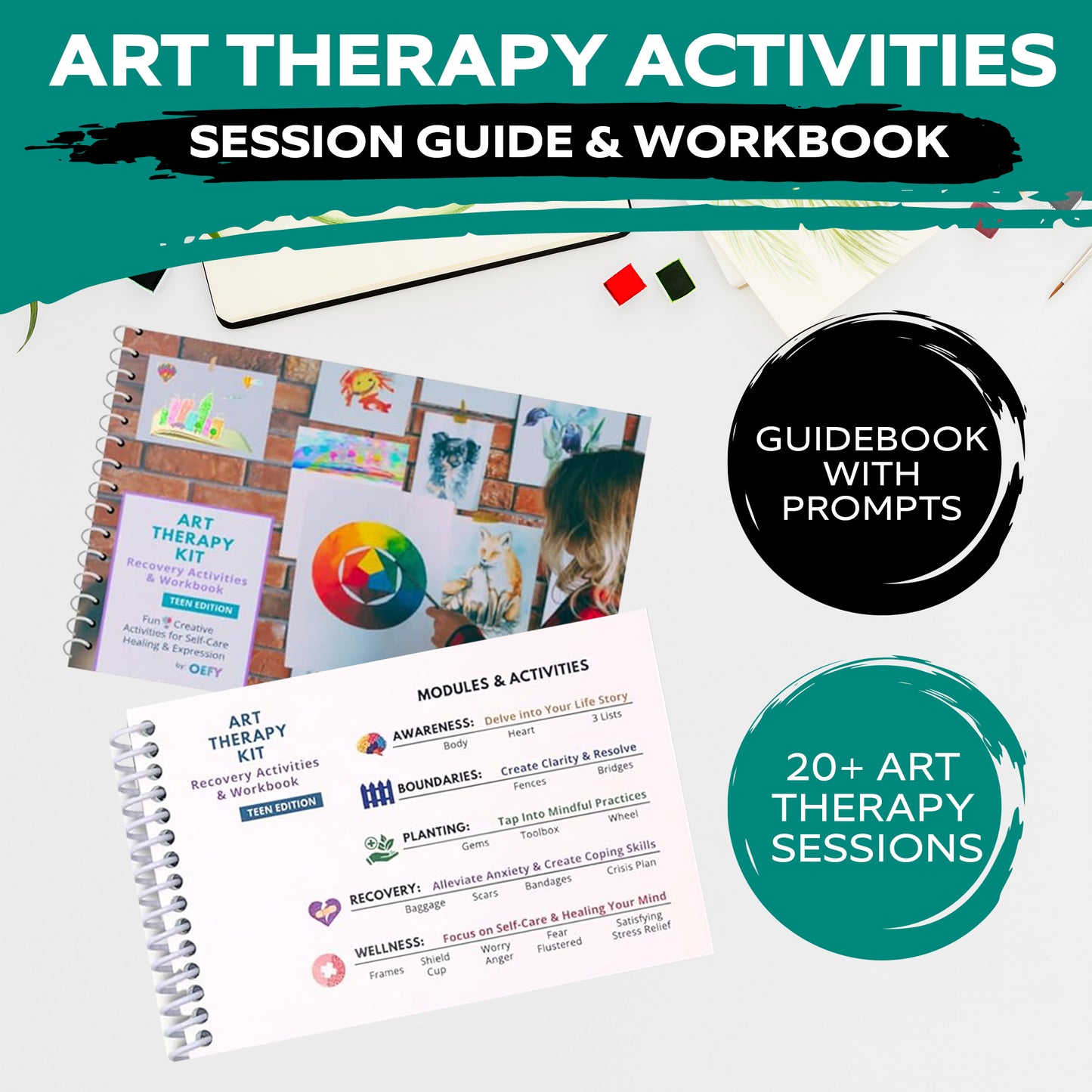 Expressive Art Therapy Supplies Kit - 20+ Art Therapy Activities, Alternative Art Projects - Anxiety Tools, Coping Skills, Clarify Thoughts, Therapy Supplies for Emotional Health, Wellness Kit by Oefy