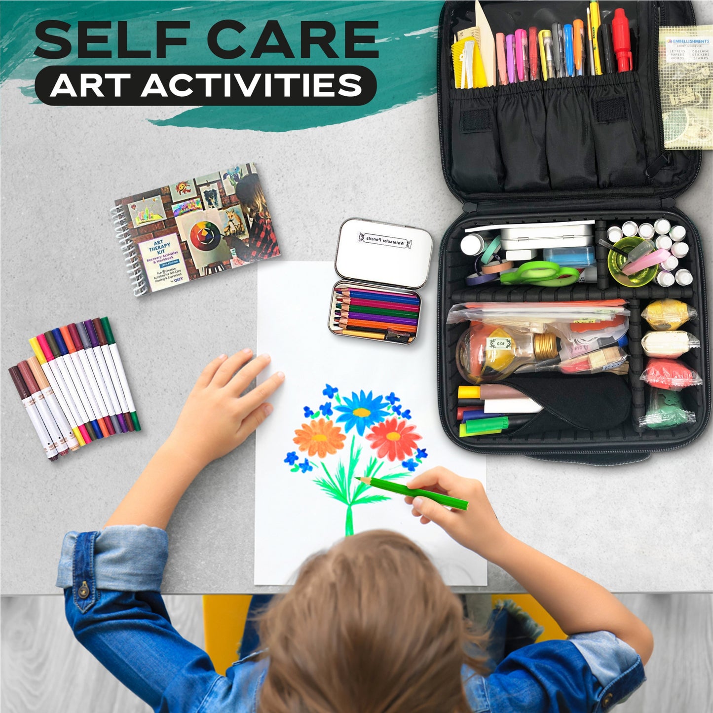 Expressive Art Therapy Supplies Kit - 20+ Art Therapy Activities, Alternative Art Projects - Anxiety Tools, Coping Skills, Clarify Thoughts, Therapy Supplies for Emotional Health, Wellness Kit by Oefy